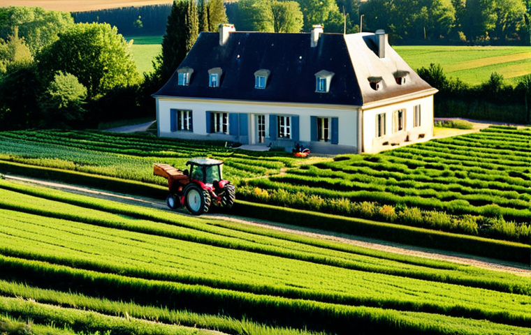 **
"A well-organized French farm, depicting efficient resource management. Fields are lush, equipment is modern and well-maintained, fully clothed farmers are working diligently. The scene is bathed in warm sunlight, suggesting prosperity and productivity. In the background, a chateau adds a touch of French heritage. Safe for work, appropriate content, fully clothed, professional, family-friendly, perfect anatomy, natural proportions, high quality, professional photography."
**