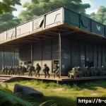Home 19 에이지오브제트 훈련소 업그레이드 팁 - A detailed digital illustration of a futuristic military training camp at level 10, set in a lush fo...