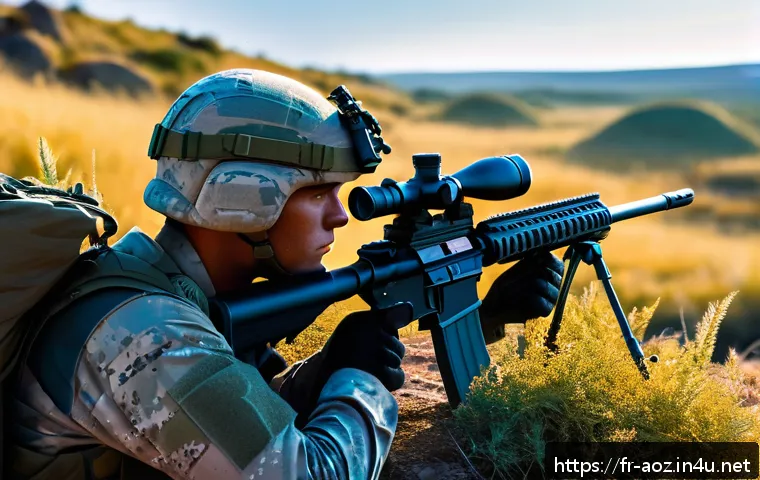 에이지오브제트 고급 병력 사용법 - A detailed battlefield scene featuring an elite sniper unit positioned in open terrain at dawn, wear...
